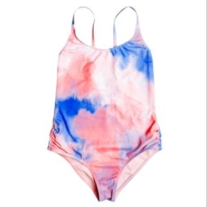 NWT! ROXY Girl Malibu Story One-Piece Swimsuit in Tropical Peach S Water Tie Dye